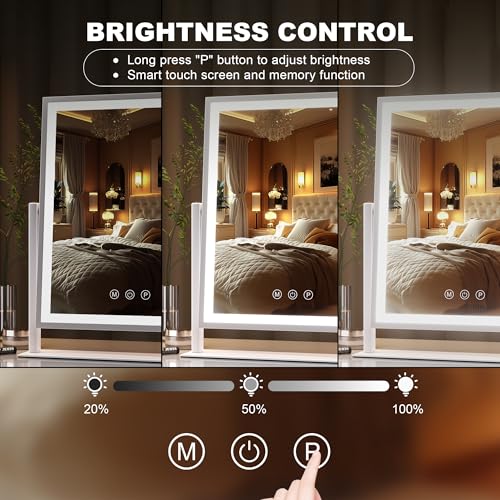 Hasipu Vanity Mirror with Lights, 12" x 14" LED Makeup Mirror, Light up Mirror with Smart Touch 3 Color Modes and Brightness Adjustment, 10X Magnifying Glass,360° Rotation - color: White, size: 12"L x 14"W