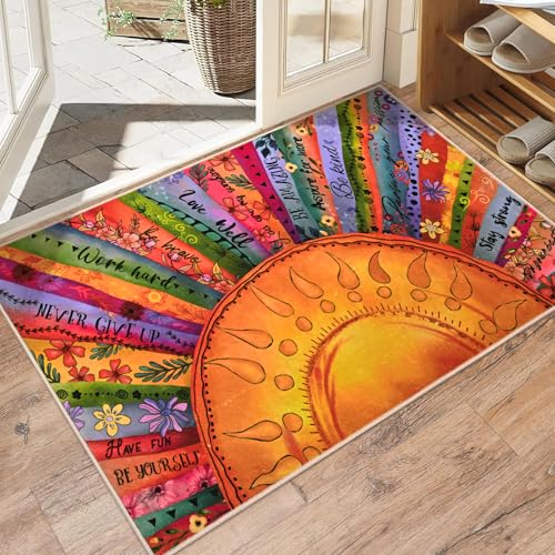 Likiyol Sun Entryway Rug 2x3 Small Rug, Door Mat Indoor Entrance Soft Faux Cashmere Non Slip Rugs for Entryway, Washable Inspirational Throw Rugs Carpet for Entry, Kitchen, Bathroom, Low-Pile - size: 2' x 3' (Rectangular)