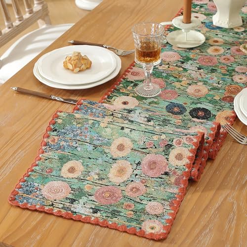 Monet Garden Style Peony Table Runner Terracotta 12 x 71 Inch - color: Peony Terracotta, size: 12" x 71"
