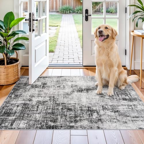 Washable 3x4 Entryway Rug: Modern Abstract Kitchen Rugs Black - color: Black, size: 3' x 4' (Rectangular)