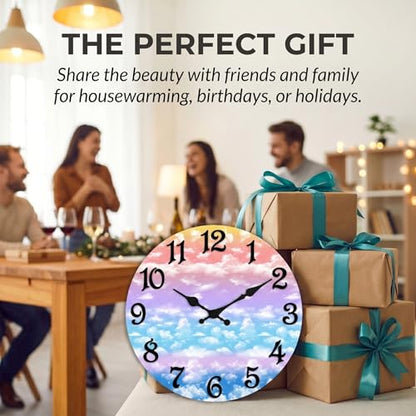 ArtSocket Round Wall Clock Silent Non-Ticking 8", Cloud Rainbow - color: Striped Blue Modern, size: 8in