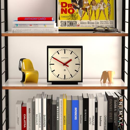 NEWGATE® Amp Desk Clock | Square Station Clock Design | Black case with red Hands | Modern Style for Desk, Table top, Mantel, Shelf or Bedside - color: Matt Black Case With Cream Dial (Red)