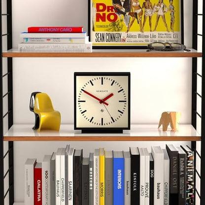 NEWGATE® Amp Desk Clock | Square Station Clock Design | Black case with red Hands | Modern Style for Desk, Table top, Mantel, Shelf or Bedside - color: Matt Black Case With Cream Dial (Red)