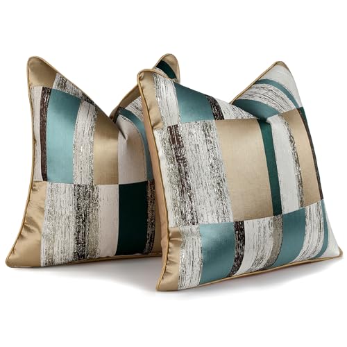 Green and Gold Geometric Jacquard Throw Pillow Covers 18x18 Inch - color: Jacquard 12