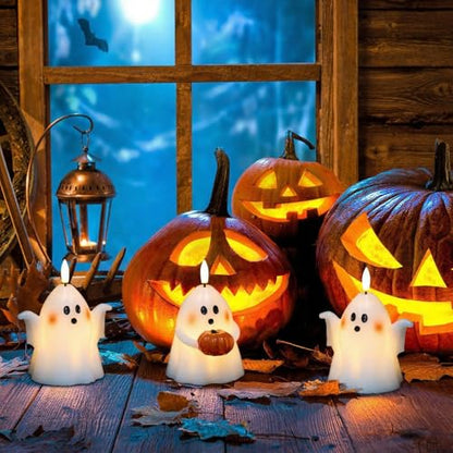Wondise Halloween Flameless Candles with 6hrs Timer Spooky Ghost - color: 1-White