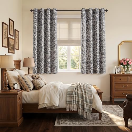 jinchan Blue Floral Curtians 63 Inch Room Darkening Grommet 2 Panels - color: *Dusty Blue, size: 50"W x 63"L (Pack of 2)