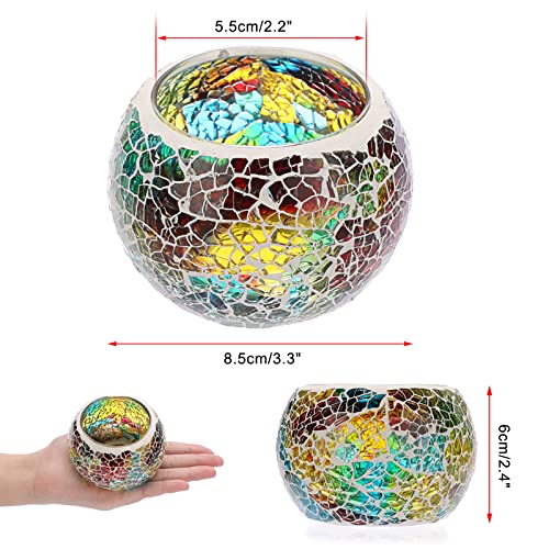 OwnMy 3PCS Mosaic Glass Tea Light Holders Round Bowl Votive Candle Holders - color: Rainbow