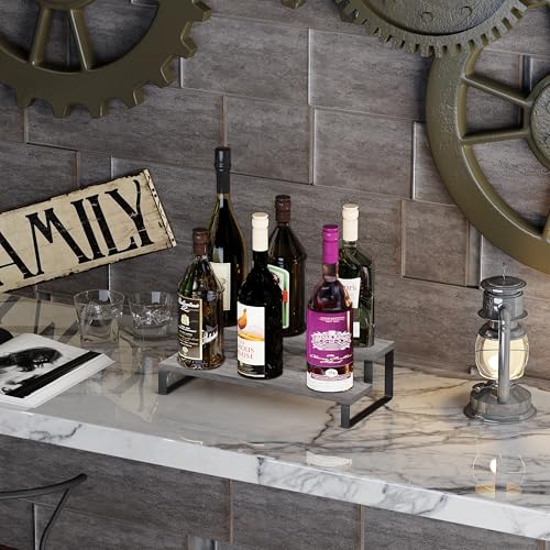 YINMIT Wooden Display Riser Stand, Tiered Perfume and Cologne Organizer Stand, 2 Tier Spice Rack Organizer, Rustic Display Shelf for Candles (2 Tier,Grey) - color: 2 Tier,1 Pack,Grey