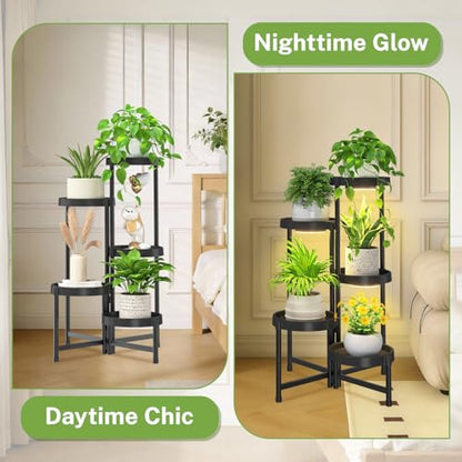 iDavosic.ly 5 Tier Folding Plastic Plant Stand Indoor, Grow Light, Black - color: Black with Light, size: 5 Tiers