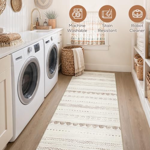 Nakagishi Boho 2x6 Runner Rug Machine Washable Rugs Non Slip Beige/Brown - color: Beige Brown, size: 2' X 6' (Runner)