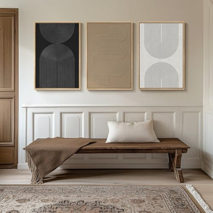 3D Textured Large Framed Boho Neutral Abstract Wall Art Set of 3, 20x30 In - color: Neutral --A, size: 20"w X 30"h X 3pcs