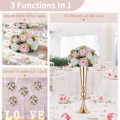 NUPTIO Flower Ball Centerpieces for Tables: Pink & White Artificial Rose - color: Light Pink & Pure White, size: 2 Pcs