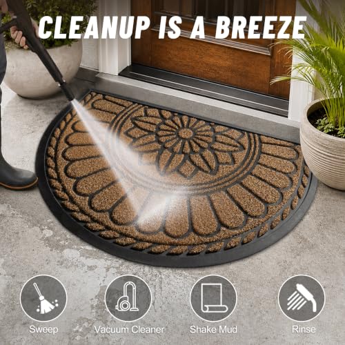 Mibao Half Round Door Mat, 47"x32", Brown, Non-Slip Welcome Entrance - color: Brown, size: 2'8" x 3'11" (Semicircular)