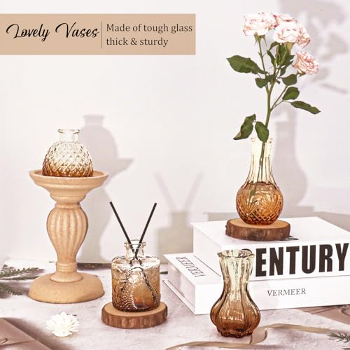 Set of 36 Glass Bud Vases Small Flower Vases for Centerpieces(Amber) - color: Amber