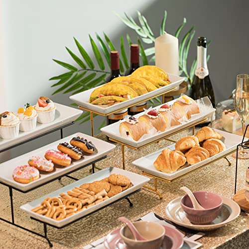 Gomakren 3 Tier Serving Stand, 14 Inch White Serving Platter with Trays - color: Gold, size: 15.7" x 13.5" x 9.2"