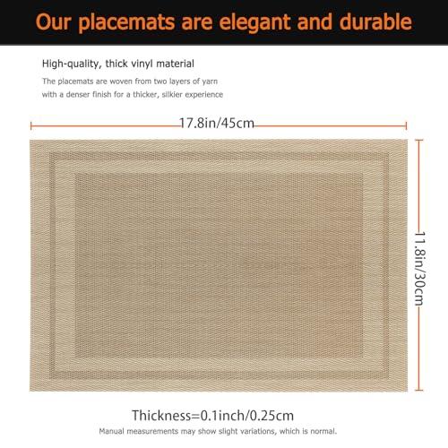 Khaki Vinyl Placemats Set of 6, Heat Resistant Table Placemats - color: Khaki