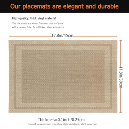 Khaki Vinyl Placemats Set of 6, Heat Resistant Table Placemats - color: Khaki