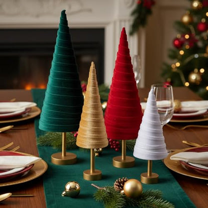 Hoolerry 4 Pcs Christmas Velvet Trees with Gold Pedestal, Classic Xmas - color: Classic Xmas