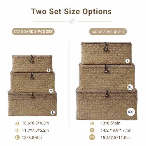 Nonam Wicker Storage Basket with Lid,Seagrass Shelf Basket Set of 3,Coffee - color: Coffee* Set of 3