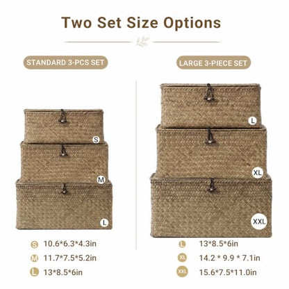 Nonam Wicker Storage Basket with Lid,Seagrass Shelf Basket Set of 3,Coffee - color: Coffee* Set of 3