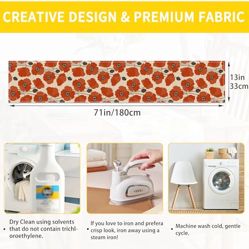 Table Runner Vintage Poppy Flower Table Runners Summer Seasonal Kitchen Dinning Decor for Indoor Outdoor Holiday Home Wedding Party 13x70 Inch - color: Vintage Poppy Flower