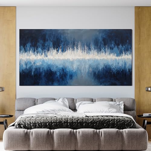 YISXINOAG Deep Blue Abstract Wall Art Modern Calm Cool Tones Canvas 29"X58" - color: deep blue, size: 58"L x 29"W