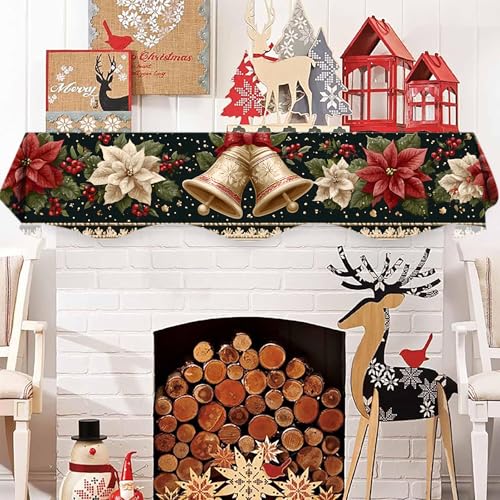 NYZE Christmas Mantel Scarf 60 x 17 Inch Fireplace Mantel Scarf Cover Decoration for Christmas Fireplace Scarf Shelf Top Runner Holiday Winter Home Decor - size: 60 x 17 in, style: Bell 2