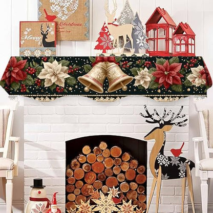NYZE Christmas Mantel Scarf 70 x 17 Inch Fireplace Mantel Scarf Cover Decoration for Christmas Fireplace Scarf Shelf Top Runner Holiday Winter Home Decor - size: 70 x 17 in, style: Bell 2