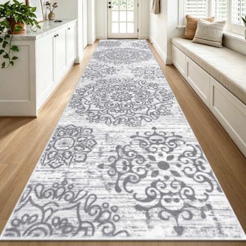 HEBE Hallway Runner Rug 3'x12', Washable Non Slip Kitchen Rug Runner - color: Grey, size: 3' x 12' (Rectangular)