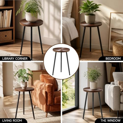 Lawn Social Tall Plant Stand Indoor, 20" Wood Metal Pedestal, Walnut - color: Dark Walnut