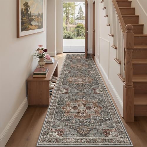 Roxstand Washable 2.6x10 Hallway Runner Rug, Grey/Brown/Tan - color: Grey/Brown/Tan, size: 2'6"x10'(Runner)