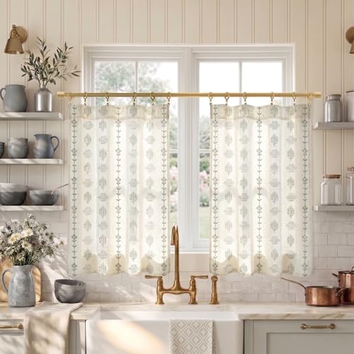 Lino Rosa Short Curtains for Windows,Boho Farmhouse Kitchen Curtains,Grey,36 Inch Length - color: Grey, size: 24"W x 36"L (Pack of 2)