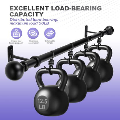 Heavy Duty Steel Curtain Rod 1 Inch Diameter - Adjustable 30-144 Inches for Windows, Room Dividers and Indoor/Outdoor Use - Rust-Resistant Matte Black Finish, Sturdy Metal Brackets Included - size: 30" - 144"