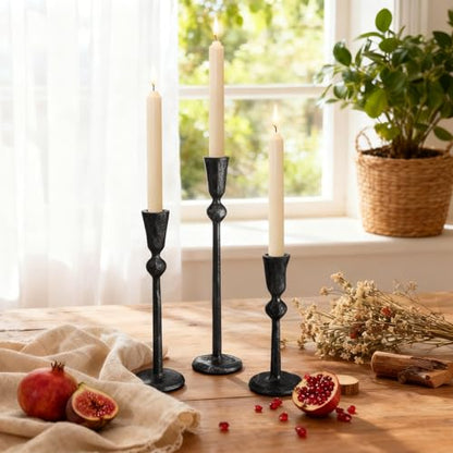 Set of 3 Antique Black Taper Candle Holders Cast Iron Candlestick Holder - color: Bkzt05-3a