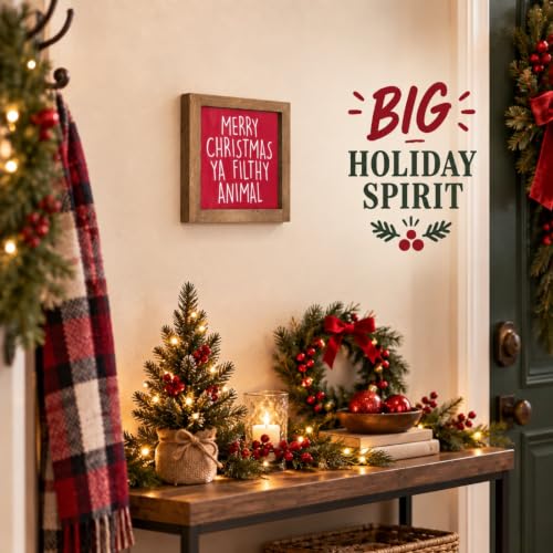 Merry Christmas Ya Filthy Animal Sign, Wooden Table & Wall Decor - color: red-4