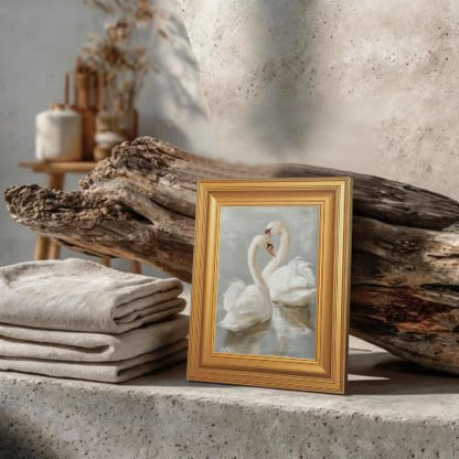EJPFOGV Two Romantic White Swans Heart Framed Canvas Wall Art 8x10 inches - color: Swan, size: 10"L x 8"W