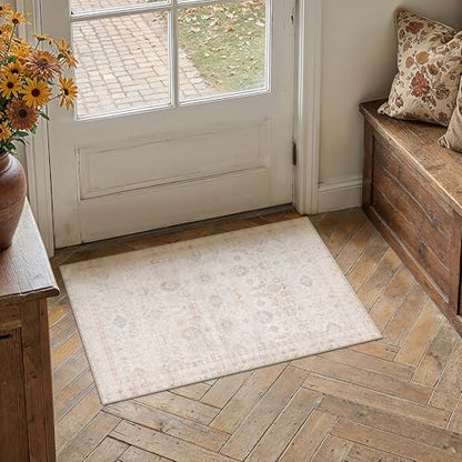 2x3 Apricot Area Rug Neutral Distressed Carpet - color: Accent | Beige Multi, size: 2' x 3' (Rectangular)