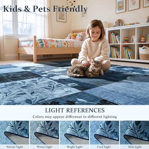 6'x9' Blue Patchwork Geometric Area Rug - color: Blue, size: 6' x 9' (Rectangular)