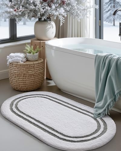 DEXI Oval Bath Mats for Bathroom Non Slip, 43x24 Bath Mat, Dark Grey - color: Dark Grey, size: 43" X 24" (Oval)
