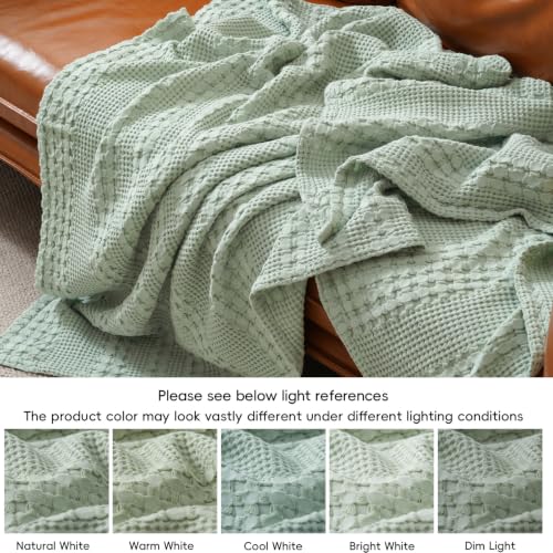 PHF Lightweight 100% Cotton Waffle Throw Blanket for Couch, Mint Green - color: Mint Green, size: Throw(50"x60")