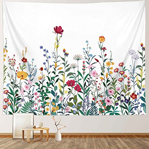 RosieLily Floral Wall Tapestry, Colorful Wildflower Nature Wall Hanging, Botanical Vintage Spring Tapestry for Bedroom & Living Room, 59" x 79" Inches - color: Flower, size: 79"L x 59"W