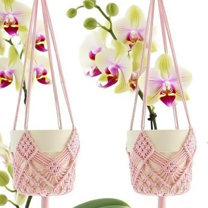 2 Pack Macrame Hanging Planters, Pink - color: Pink