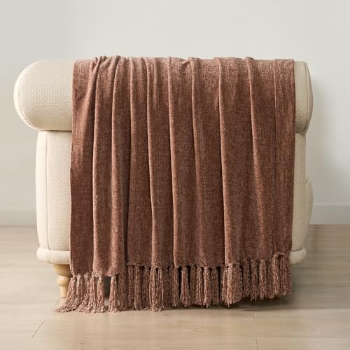 EverGrace Chenille Knit Throw Blanket for Couch, 50"x60", Clay - color: Clay, size: 50"x60"