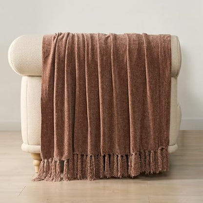 EverGrace Chenille Knit Throw Blanket for Couch, 60"x80", Clay - color: Clay, size: 60"x80"
