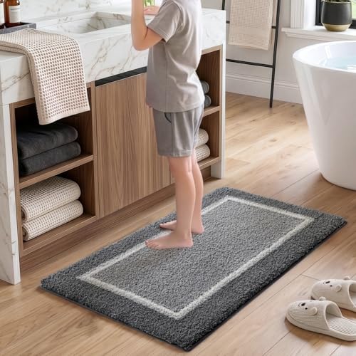 DEXI Bathroom Rugs 32x20, Soft Absorbent Bath Mat, Light Grey - color: Light Grey, size: 32" X 20" (Rectangular)