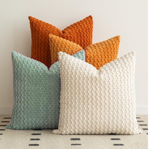 Decorative Soft Corduroy Throw Pillow Covers 20 x 20 Inch , Coastal Warm - color: Teal Orange, size: 20" x 20" (Pack of 4)
