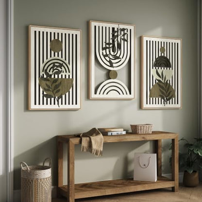 Large Framed Boho Cutout Carved Wood Wall Art for Living Room, 24x36 Inch - color: Olive Green
