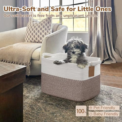 Goodpick 50L Large Woven Rope Storage Basket, Rectangle, Brown - color: Brown, size: 18"L x 14"W x 12"H