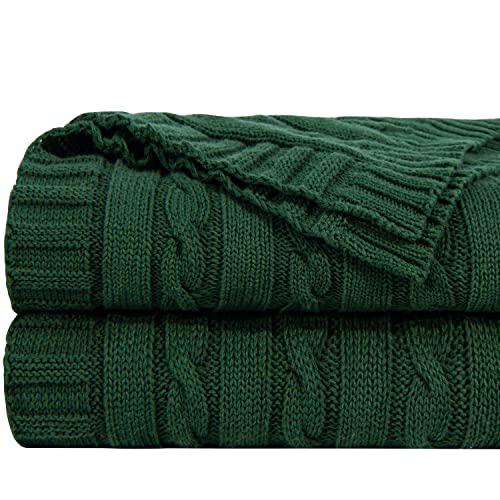 NTBAY Cotton Oversized Cable Knit Throw Blanket, 60 x 80, Dark Green - color: Dark Green, size: Twin(60"x80")