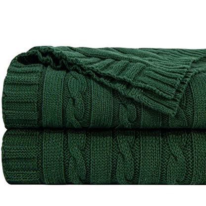 NTBAY Cotton Oversized Cable Knit Throw Blanket, 60 x 80, Dark Green - color: Dark Green, size: Twin(60"x80")
